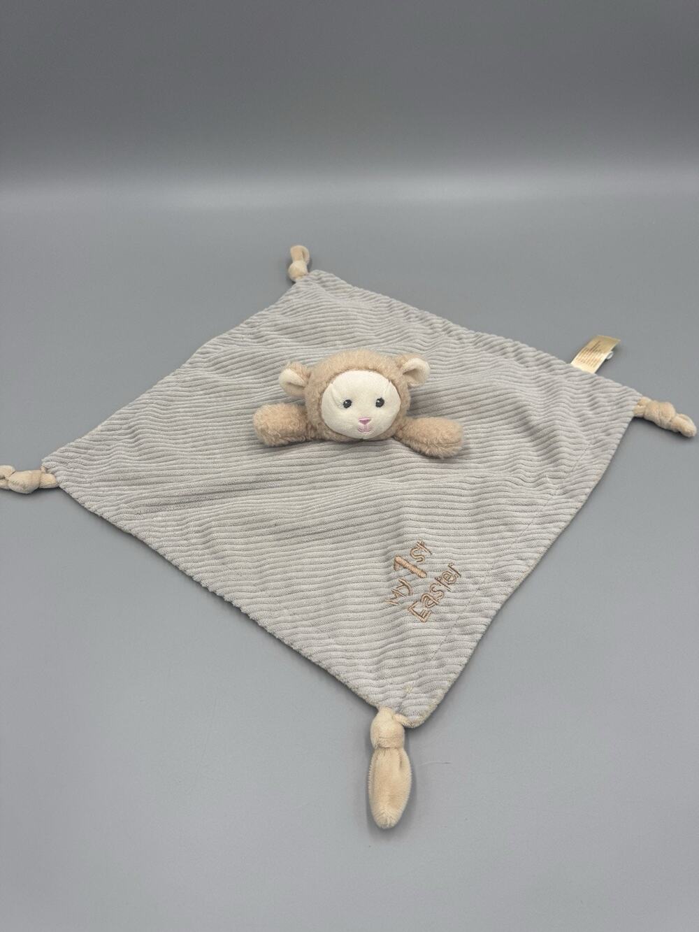 MTY International Lamb Lovey Plush Blanket Rattle My 1st Easter Knotted Corners